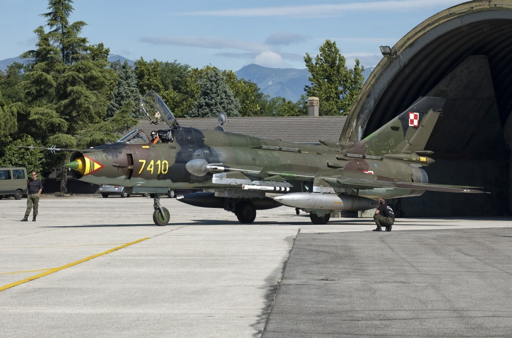 A Polish Air Force Su-22 aircraft at Istrana Air Base Italy Canvas Art - Giovanni CollaStocktrek Images (35 x 23)