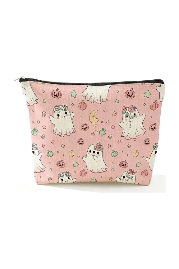 A Polyester Spandex Halloween Zipper Cosmetic Bag For Travel And Makeup Use