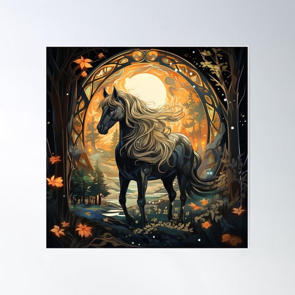 A Portrait, Black Stallion Horse Scenic Pose Poster Wall Art, Modern Wall Decor For Living Room Bedroom, 24x24 UNFRAMED