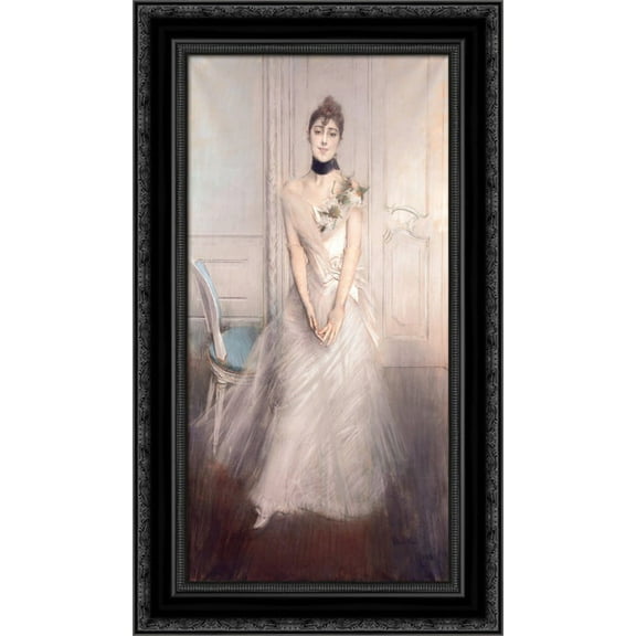 A Portrait of Emiliana Concha de Ossa 16x24 Black Ornate Wood Framed Canvas Art by Boldini, Giovanni