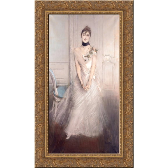 A Portrait of Emiliana Concha de Ossa 16x24 Gold Ornate Wood Framed Canvas Art by Boldini, Giovanni