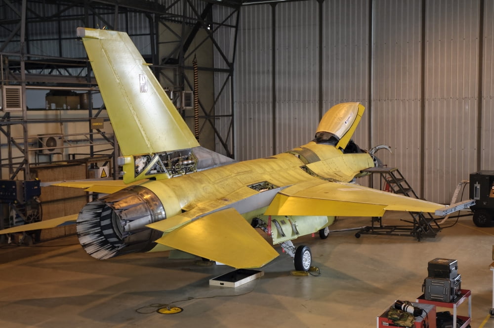 A Portuguese Air Force F-16 undergoes a mid-life upgrade Canvas Art - Giovanni CollaStocktrek Images (18 x 12)