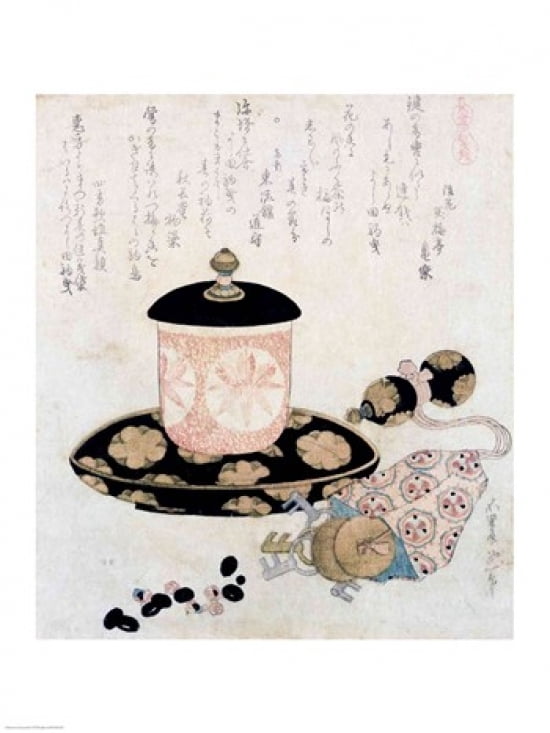 A Pot of Tea and Keys 1822 Canvas Art - Katsushika Hokusai (24 x 36)