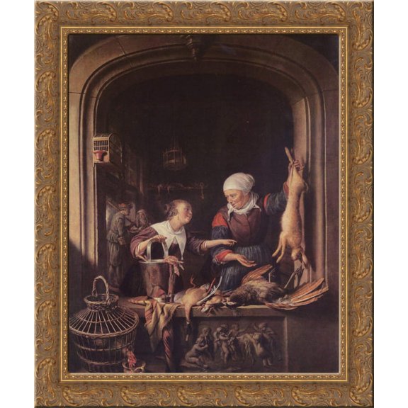 A Poulterer's Shop 24x20 Gold Ornate Wood Framed Canvas Art by Gerrit Dou