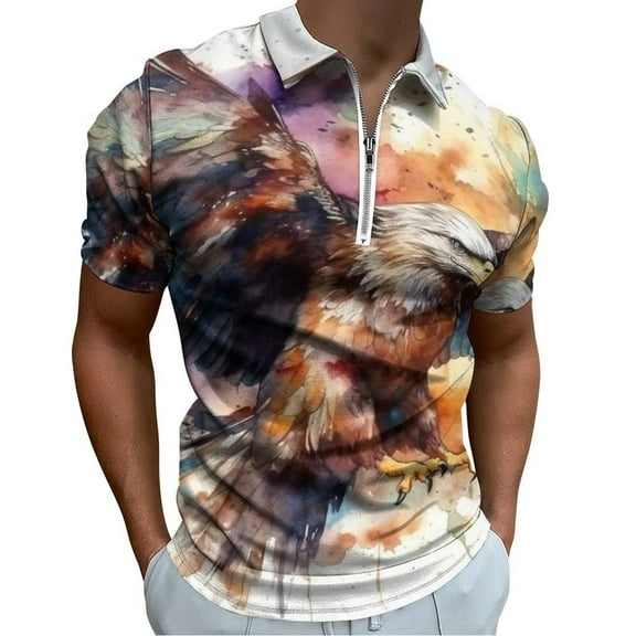 A Powerful Eagle (3) Men Zipper T-shirt Summer Casual Short Sleeve T-shirt Top