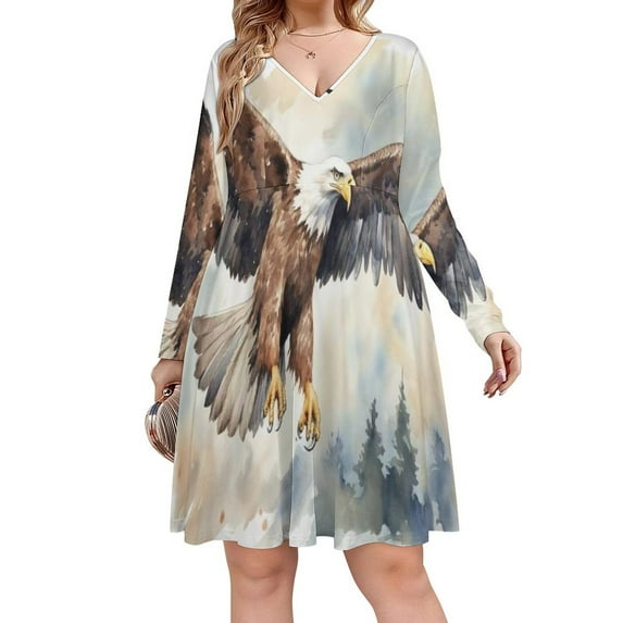 A Powerful Eagle (4) Long Sleeve Dresses For Women Vintage Elegant Party Dress Oversized V-neck Dress S-8XL