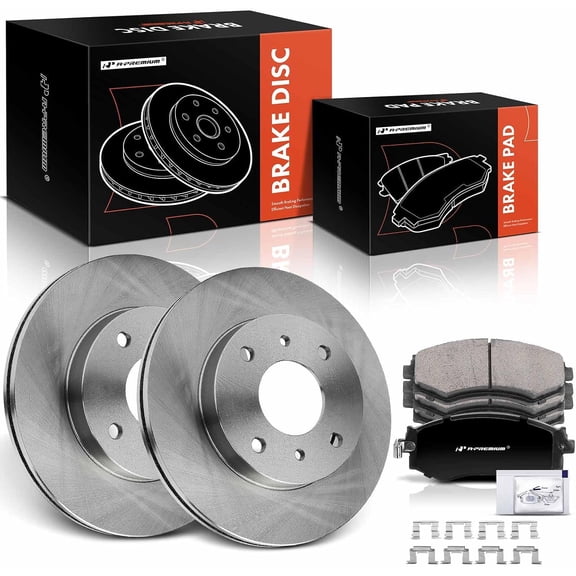 A-Premium 10.10 inch (256.7mm) Front Vented Disc Brake Rotors + Ceramic Pads Kit Compatible with Select Nissan and Infiniti Models - Sentra 2000-2006, Stanza 1990-1992, 240SX 1989-1993, G20, 6-PC Set