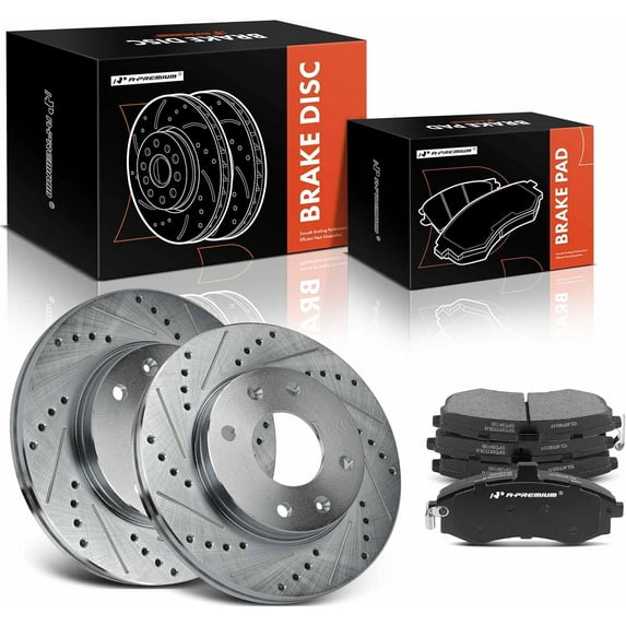 A-Premium 10.12 inch (257mm) Front Drilled and Slotted Disc Brake Rotors + Ceramic Pads Kit Compatible with Select Hyundai Models - Elantra 2002 2003 2004 2005, 6-PC Set