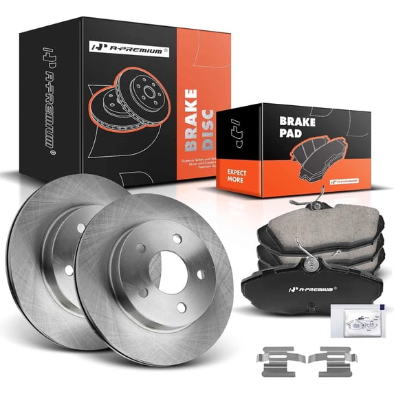 A-Premium 10.16 inch (258mm) Rear Vented Disc Brake Rotors + Ceramic Pads Kit Compatible with Select Ford, Lincoln and Mercury Models - Thunderbird/Cougar 1993-1997, Mark VIII 1993-1998, 6-PC Set