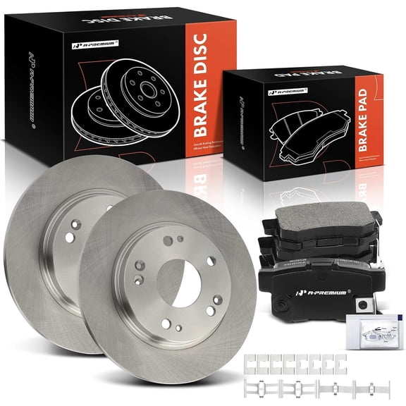 A-Premium 10.22 inch (259.8mm) Rear Solid Disc Brake Rotors + Ceramic Pads Kit Compatible with Select Honda Models - CR-Z CRZ 2011 2012 2013 2014 2015, 6-PC Set