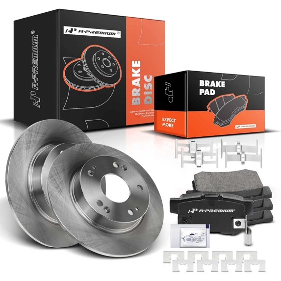 A-Premium 10.24 inch (260 mm) Rear Solid Disc Brake Rotors + Ceramic Pads Kit Compatible with Select Honda and Acura Models - Civic 2007-2015, CSX 2006-2011, ILX 2013-2015, 6-PC Set