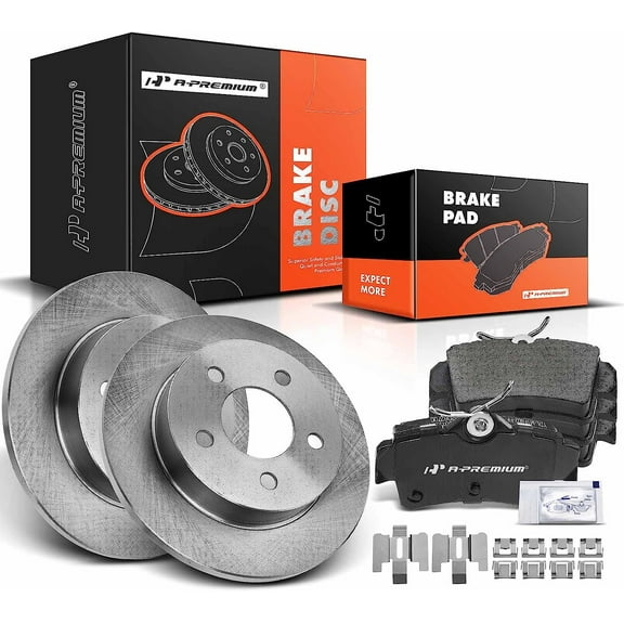 A-Premium 10.51 in (267mm) Rear Solid Disc Brake Rotors + Ceramic Pads Kit Compatible with Ford Models - For Mustang 1994-2004, 6-PC Set