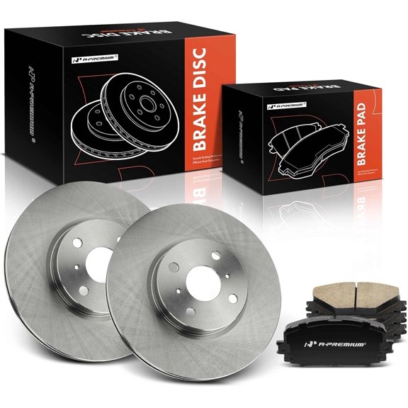 A-Premium 10.83 in (275 mm) Front Vented Disc Brake Rotors + Ceramic Pads Kit Compatible with Select Toyota Models - Yaris 2012-2018, 6-PC Set