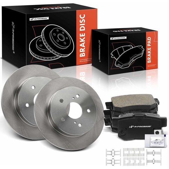 A-Premium 10.94 in (278 mm) Rear Solid Disc Brake Rotors + Ceramic Pads Kit Compatible with Select Suzuki Models - SX4 2007-2013, SX4 Crossover 2012, 2.0L, 6-PC Set