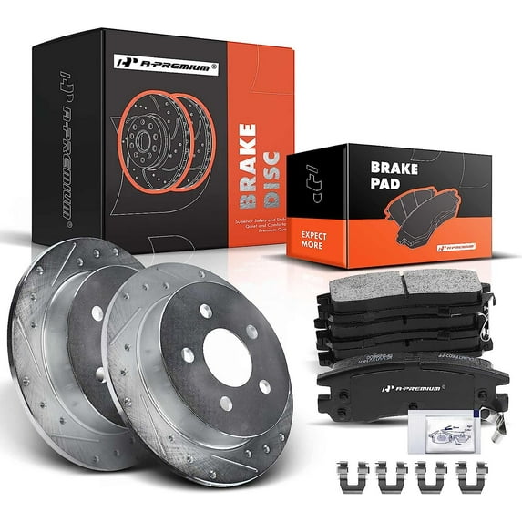 A-Premium 10.94 in(278 mm) Rear Drilled and Slotted Disc Brake Rotors + Ceramic Pads Kit Compatible with Buick, Chevy, Oldsmobile & Pontiac - Century, Impala, Monte Carlo, Grand Am, Grand Prix, 6-PC