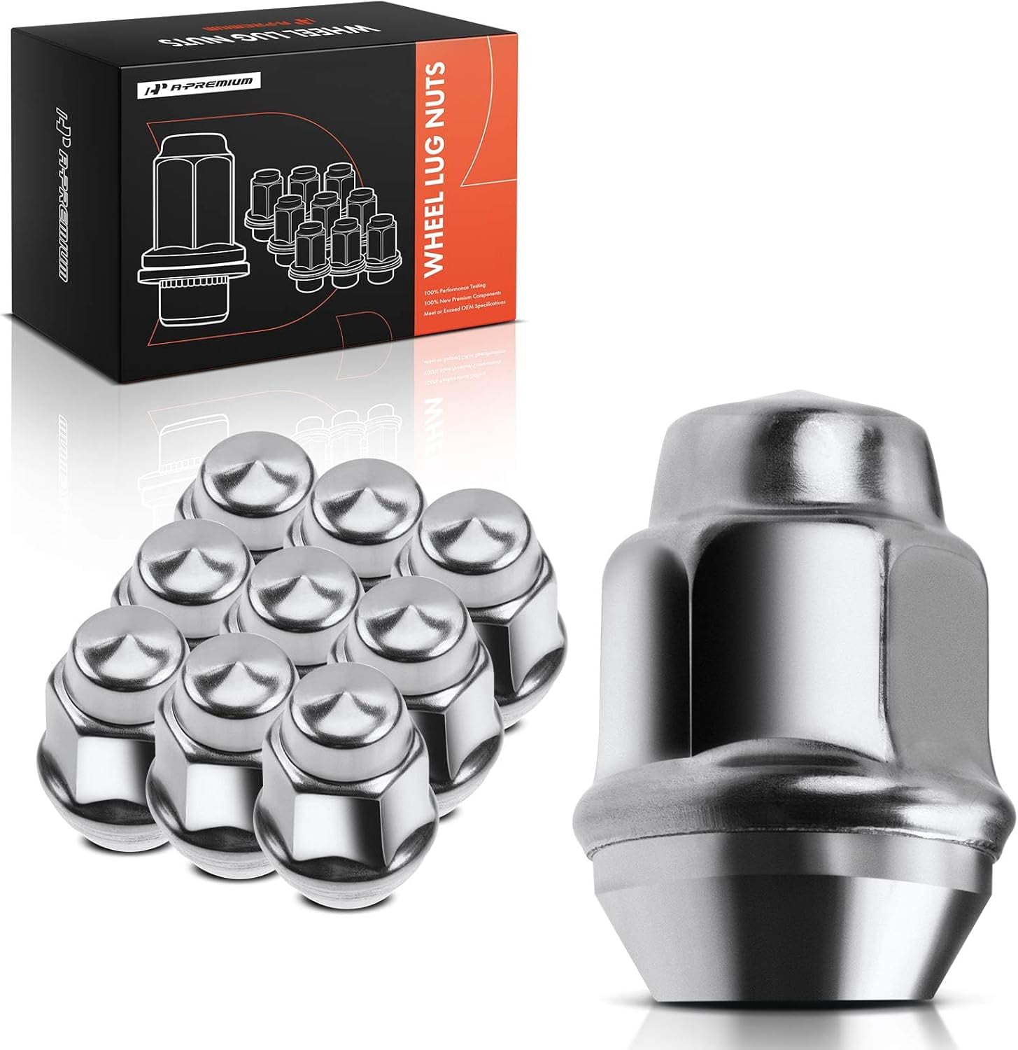 A-Premium 10-PC Wheel Lug Nuts 1/2-20 Compatible with Dodge Charger, Challenger, Dakota, Durango, Ram 1500, B100 & AMC & Jeep Wrangler, Cherokee & Plymouth GTX & Volvo 240, 244, 245, for# 6036310AA