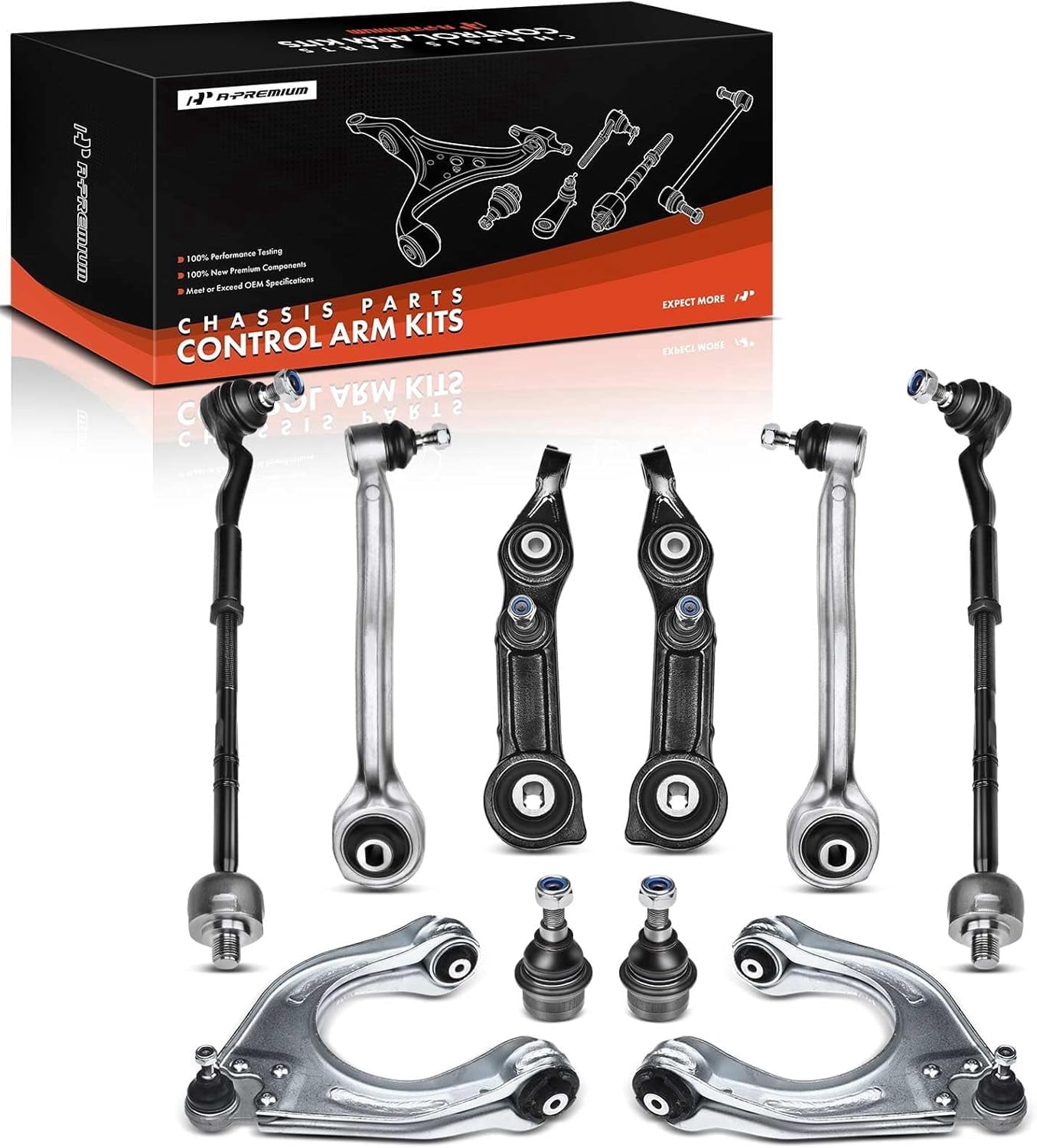 A-Premium 10Pc Front Suspension Kit Upper Lower Control Arm Ball Joint Inner Outer Tie Rod End Ball Joint Compatible with Mercedes Benz E320 E500 E550 CLS500 CLS550 E55 E63 2003-2008 RWD