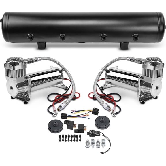 A-Premium 10Pcs Air Suspension Compressor Kit Compatible with 4.5 Gallon 9 Port Air Tank, 180psi Off Pressure Switch, Replace# AI-AM-COM580, AIAMCOM580