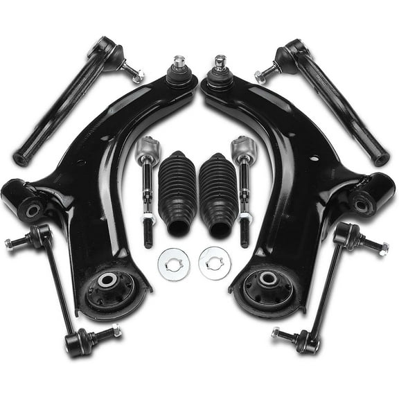 A-Premium 10Pcs Front Suspension Kit Lower Control Arm and Ball Joint Assembly Sway Bar Link Tie Rod End Rack Boot Kit Compatible with Nissan Cube 2009-2014, Versa 2007-2012