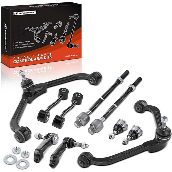 A-Premium 10Pcs Front Suspension Kit, Upper Control Arm w/Ball Joint, Sway Bar Link, Tie Rod End, Lower Ball Joint Compatible with Jeep Liberty 2002 2003 2004