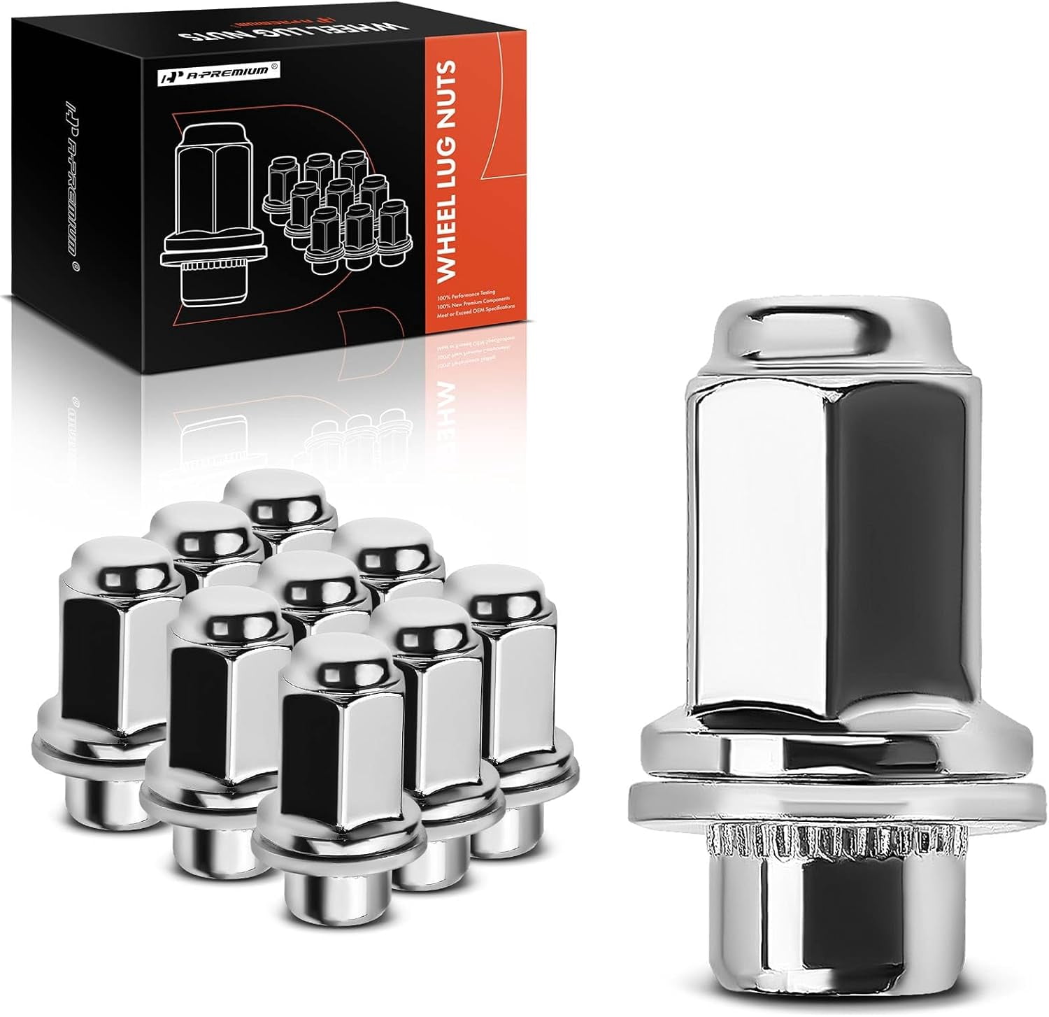 A-Premium 10pcs Wheel Lug Nuts M12 x 1.5 Chrome Flat Seat Mag Lug Nuts Compatible with Toyota Tacoma 4Runner Camry Corolla Lexus 9094201058