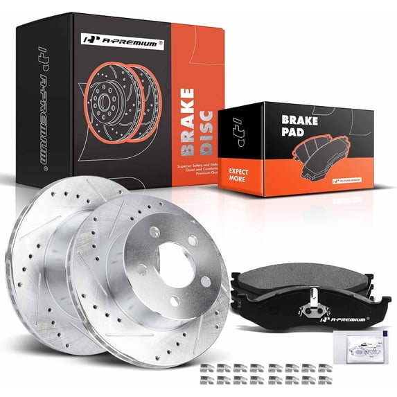 A-Premium 11.02 inch (279.9mm) Front Drilled and Slotted Disc Brake Rotors + Ceramic Pads Kit Compatible with Select Jeep Model - Grand Cherokee 1993-1998, Wrangler, Cherokee, Comanche, Wagoneer