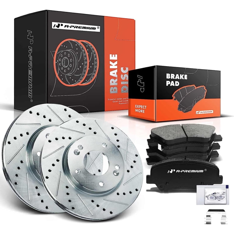 Front Drilled & Slotted Brake Rotors + Ceramic Pads Kit For Hyundai Elantra, Veloster, Kia Forte 9 thumbnail image