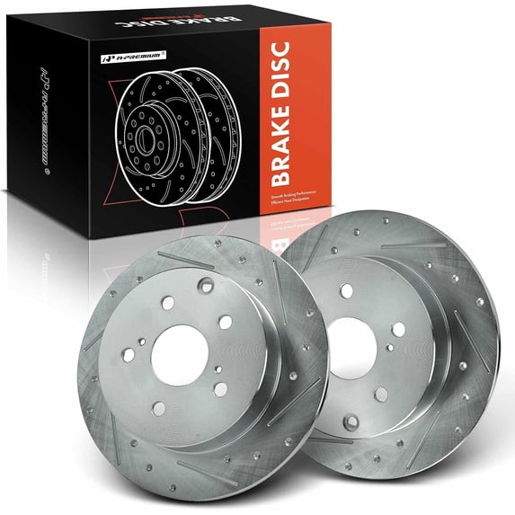 A-Premium 11.06 inch (280.9 mm) Rear Drilled and Slotted Disc Brake Rotors Compatible with Select Toyota and Pontiac Models - Matrix 2009-2013, Vibe 2009-2010, 2-PC Set