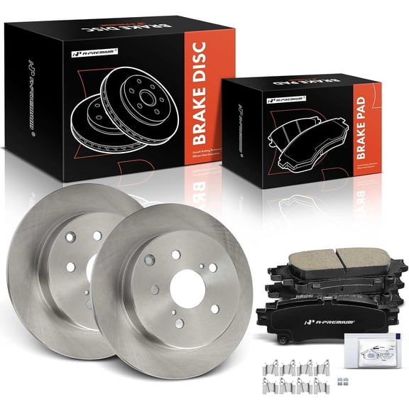 A-Premium 11.42 in (290 mm) Rear Solid Disc Brake Rotors + Ceramic Pads Kit Compatible with Select Toyota Models - Prius V 2012-2017, Mirai 2016-2018, 6-PC Set