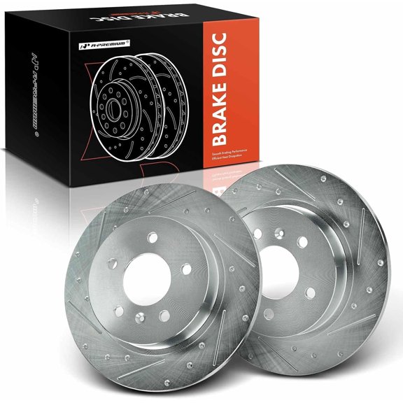 A-Premium 11.50 inch (292.00mm) Rear Drilled and Slotted Disc Brake Rotors Compatible with Buick, Cadillac Models - Lucerne 2006-2011, DTS 2006-2011, 2-PC Set
