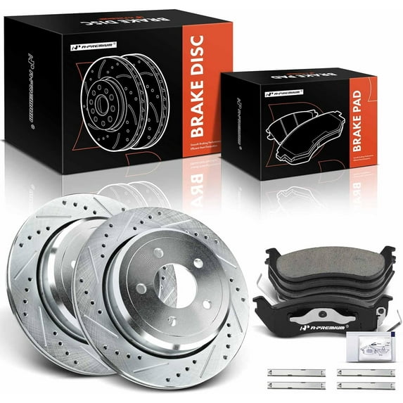 A-Premium 11.61 inch (295.00mm) Rear Drilled and Slotted Disc Brake Rotors + Ceramic Pads Kit Compatible with Select Ford and Mercury Models - Crown Victoria/Grand Marquis 2003-2011, 6-PC Set