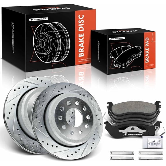 A-Premium 11.61 inch (295mm) Rear Drilled and Slotted Disc Brake Rotors + Ceramic Pads Kit Compatible with Select Lincoln Models - Town Car 2003-2011 4.6L, 6-PC Set