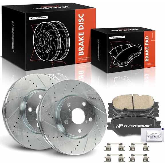 A-Premium 11.65 inch (296mm) Front Drilled and Slotted Disc Brake Rotors + Ceramic Pads Kit Compatible with Select Lexus Models - IS250 2009-2015, GS300 2006, 6-PC Set
