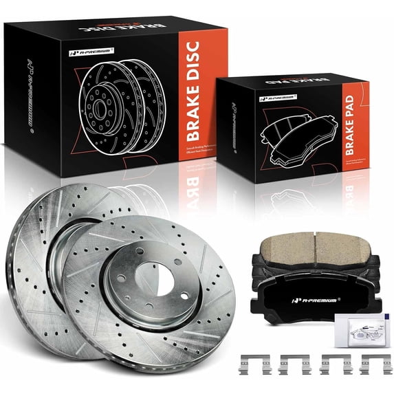 A-Premium 11.69 inch (296.9mm) Front Drilled and Slotted Disc Brake Rotors + Ceramic Pads Kit Compatible with Select Mazda Models - CX-5 CX5 2016-2021, 6-PC Set