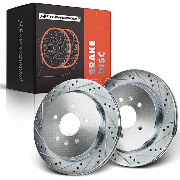 A-Premium 11.73 inch (298mm) Rear Drilled and Slotted Disc Brake Rotors Compatible with Select Cadillac Models - CTS 2003-2007, STS 2005-2011, Seville 2003-2004, 2-PC Set