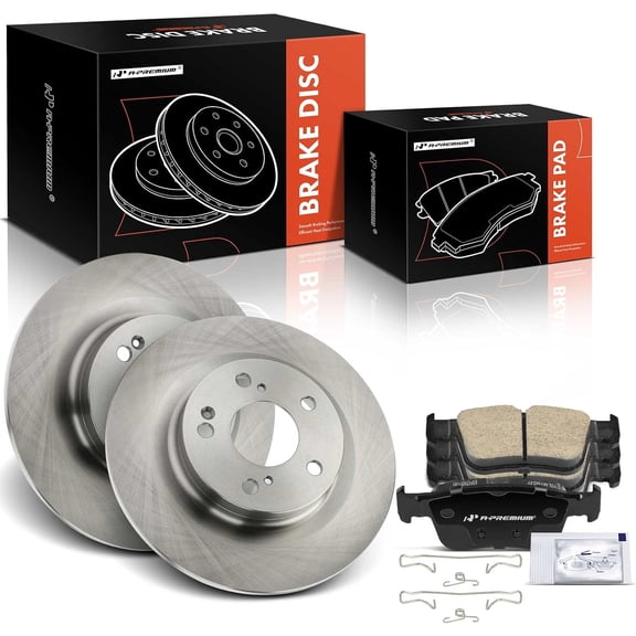 A-Premium 12.00 inch (305mm) Rear Solid Disc Brake Rotors + Ceramic Pads Kit Compatible with Select Honda Models - Civic 2017 2018 2019 2020, 6-PC Set