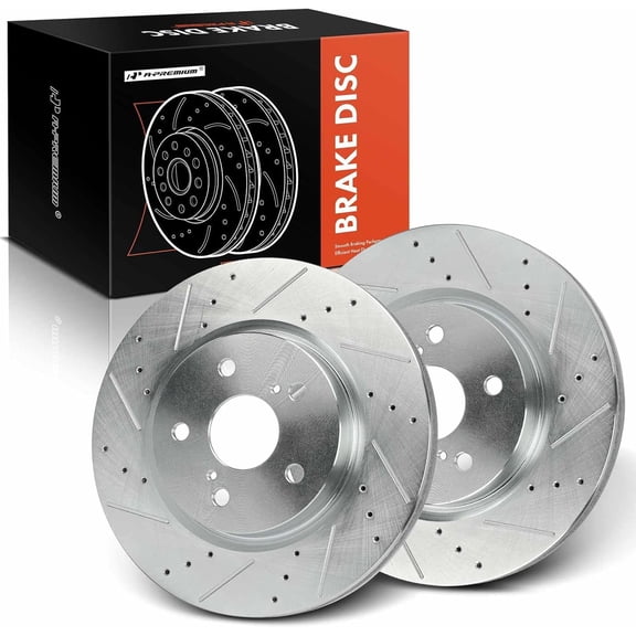 A-Premium 12.01 inch (305mm) Front Drilled and Slotted Disc Brake Rotors Compatible with Select Toyota and Lexus Models - Camry, Corolla Cross, Avalon, Venza, C-HR, ES250, ES350, 2-PC Set