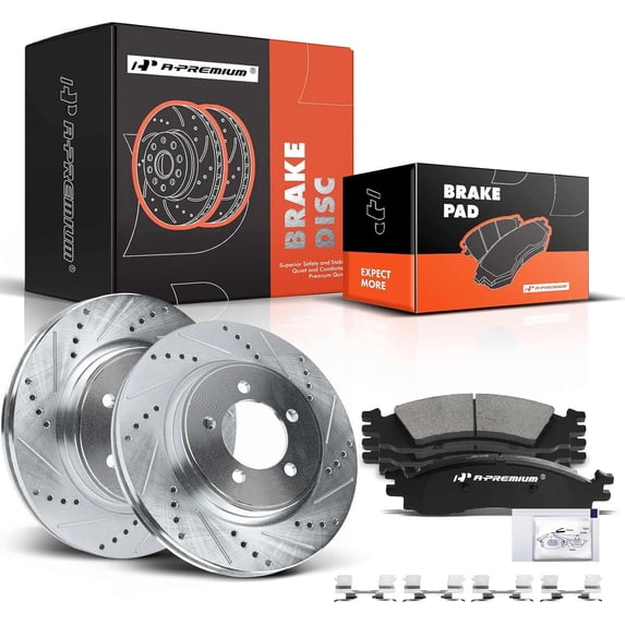 A-Premium 12.02 inch (305.2mm) Front Drilled and Slotted Disc Brake Rotors + Ceramic Pads Kit Compatible with Select Ford, Mercury Models - Explorer 2006-2010, Explorer Sport Trac, Mountaineer