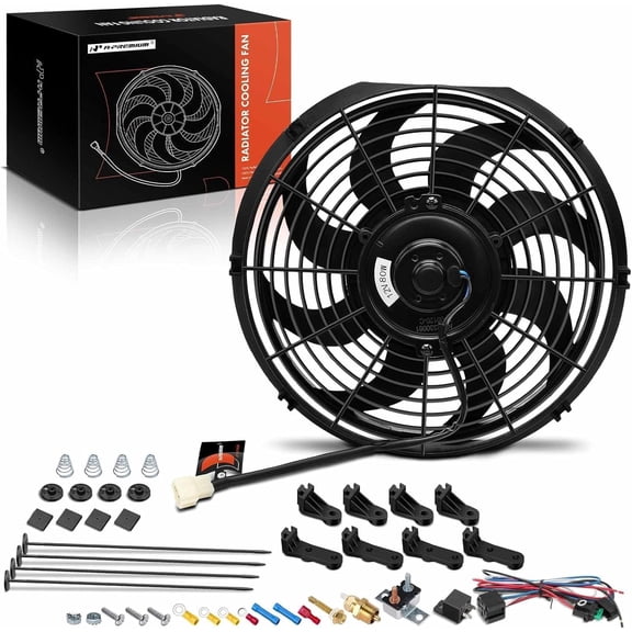 A-Premium 12'' 12 inch Electric Radiator Fan 1700 m³/h, 12V 80W with Thermostat Wiring Switch Relay Kit