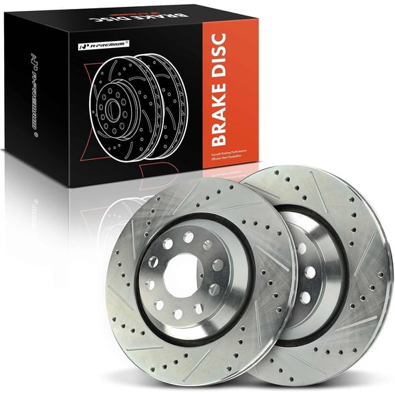 A-Premium 12.20 inch (310mm) Rear Drilled and Slotted Disc Brake Rotors Compatible with Select Volkswagen and Audi Models - Passat,Golf, Tiguan, Atlas, CC, GTI, Arteon, R32, A3, Q3, RS3, S3, 2-PC Set