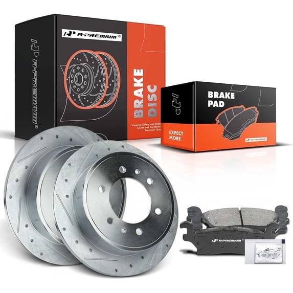 A-Premium 12.28 inch (312mm) Rear Drilled and Slotted Disc Brake Rotors + Ceramic Pads Kit Compatible with Select Hummer Models - H3 2006-2010 H3T 2009-2010 6-PC Set