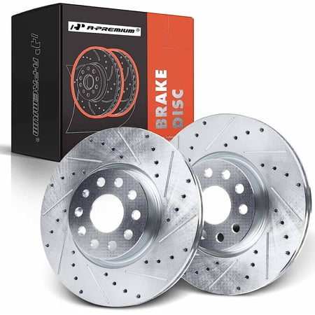 A-Premium 12.29 inch (312mm) Front Drilled and Slotted Disc Brake Rotors Compatible with Select Volkswagen, Audi Models - Jetta/Passat/Golf/Tiguan/Beetle/CC/Eos/GTI/A3/Q3/TT