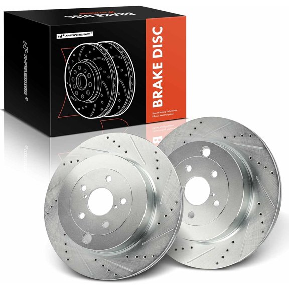A-Premium 12.44 inch (316mm) Rear Drilled and Slotted Disc Brake Rotors Compatible with Select Toyota and Subaru Models - BRZ 2017-2020, 86 2019-2020, 2.0L, 2-PC Set