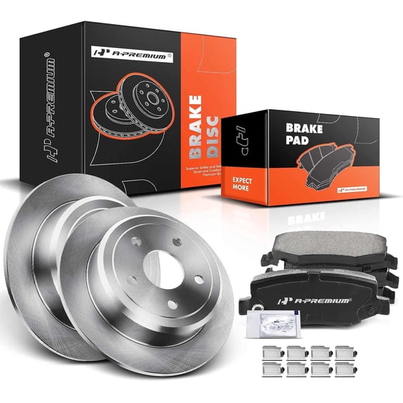 A-Premium 12.44 inch Rear Solid Disc Brake Rotors + Ceramic Brake Pads Kit Compatible with Select Jeep Models - Wrangler 2007-2017 Wrangler JK 2018-2018 6-PC Set