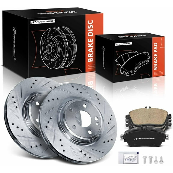 A-Premium 12.60 inch (320 mm) Front Drilled and Slotted Disc Brake Rotors + Ceramic Pads Kit Compatible with Select Mercedes-Benz and Infiniti Models - CLA250 2014-2017, GLA250 2015-2020, B250, QX30