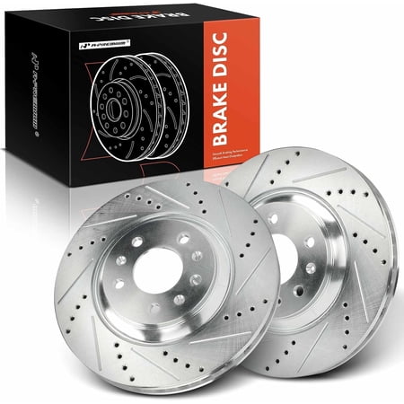 A-Premium 12.72 in (323 mm) Front Drilled and Slotted Disc Brake Rotors Compatible with Cadillac, Pontiac Models - CTS 2006-2007, STS 2005-2008, Bonneville 2004-2005, 2.8L 3.6L 4.4L 4.6L, 2-PC Set