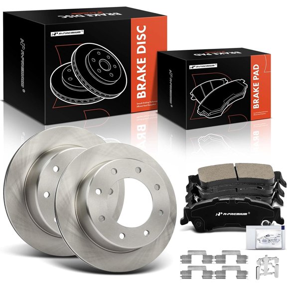 A-Premium 12.79 inch (325mm) Rear Vented Disc Brake Rotors + Ceramic Pads Kit Compatible with Select Cadillac Models - DTS 2006-2011, DeVille 2000-2005, 6-PC Set