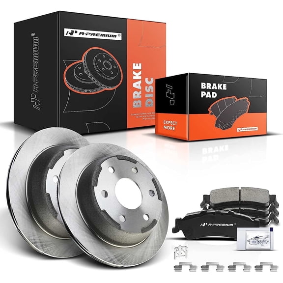 A-Premium 12.80 inch (325mm) Rear Vented Disc Brake Rotors + Ceramic Pads Kit Compatible with Select Chevy and GMC Models - Silverado 1500/Sierra 1500 1999-2006 Tahoe 2000-2001 Astro Safari Yukon