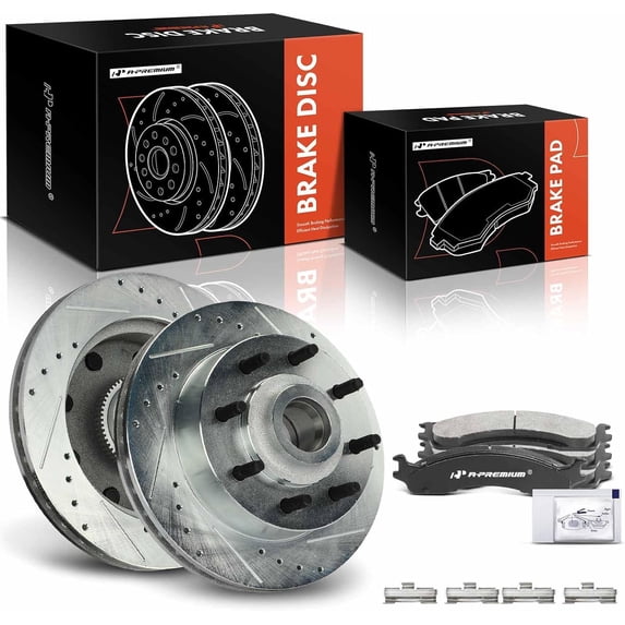 A-Premium 12.82 inch (325.60mm) Front Drilled and Slotted Disc Brake Rotors + Ceramic Pads Kit Compatible with Select Dodge Models - Ram 2500 Van/Ram 3500 Van 1999-2003, B2500/B3500 1998, 6-PC Set