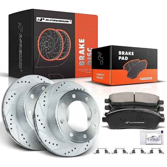A-Premium 12.83 inch(326 mm) Rear Drilled and Slotted Disc Brake Rotors + Ceramic Pads Kit Compatible with Select Ford Models - Excursion 00-05, For F-250 Super Duty 99-04, For F-350 Super Duty 99-04